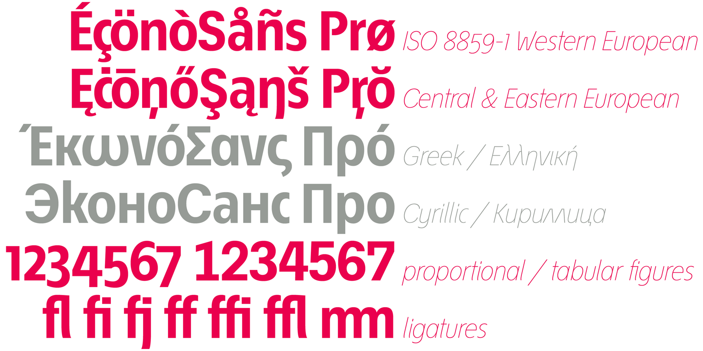 Ejemplo de fuente EconoSans Pro Light Expanded Italic